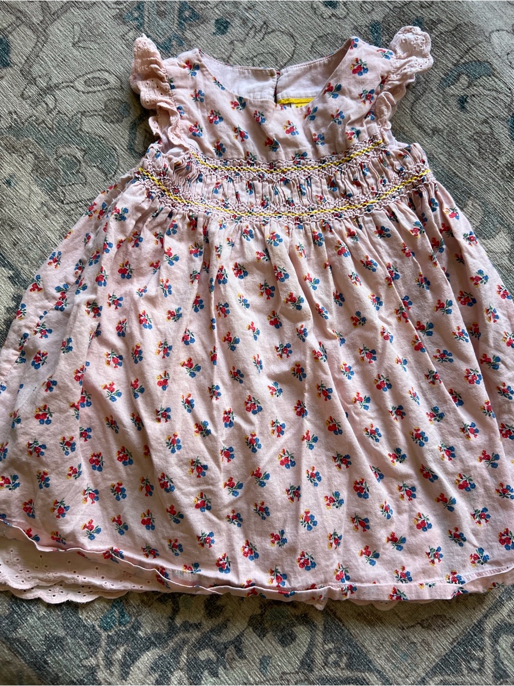 Mini Boden Pink Floral Smocked Dress — 2–3Y